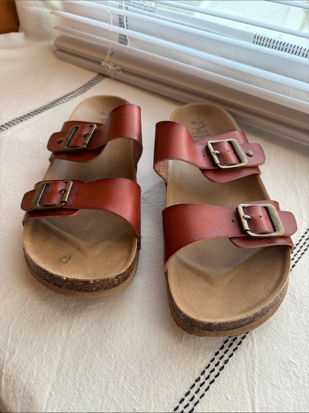 Women’s Brown Double-Buckle Slide Sandals
